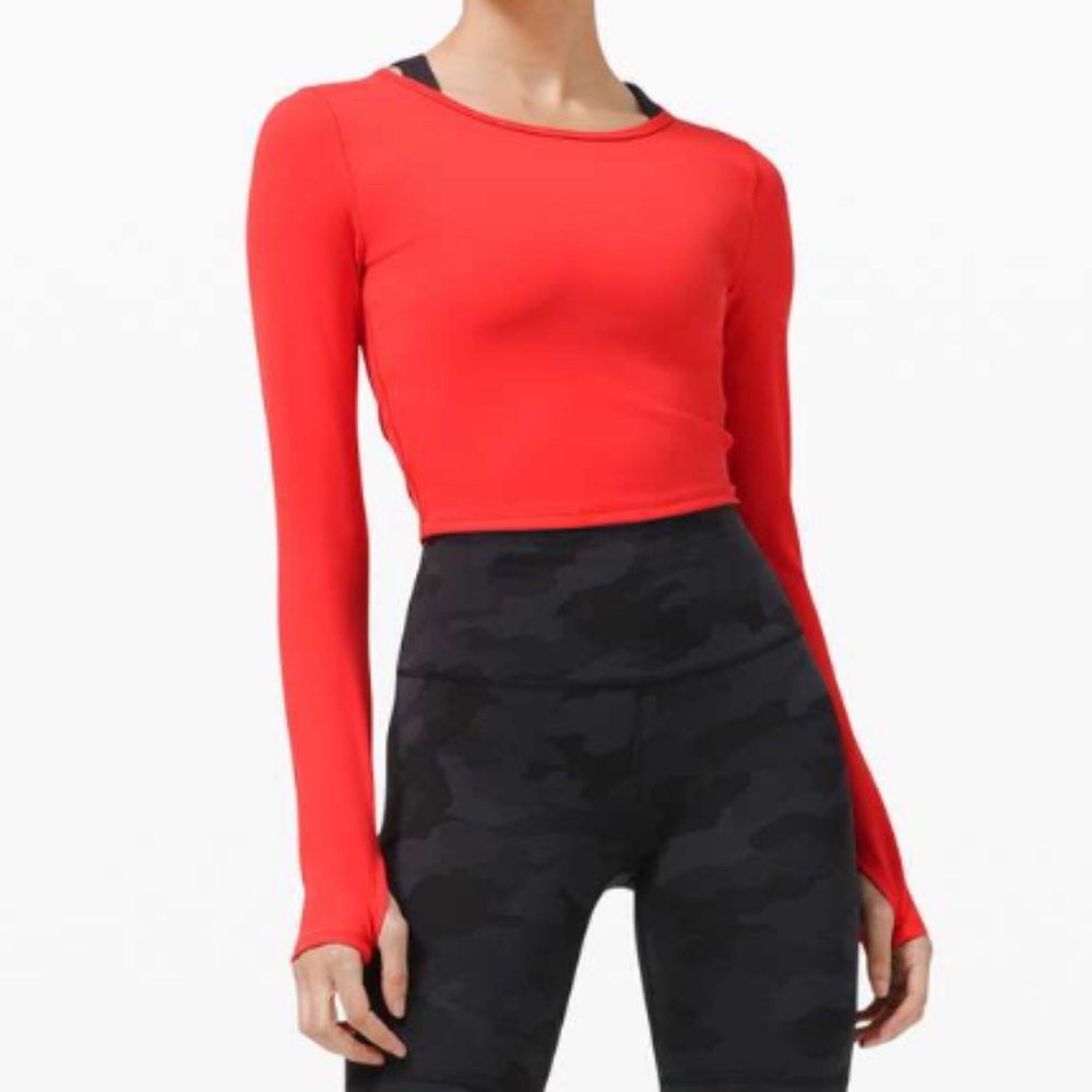 lululemon Wunder Train Cropped Long Sleeve Pink Punch